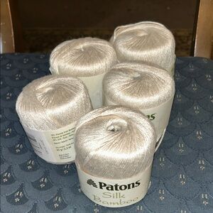 Patons Silk Bamboo Yarn in Ivory, 5 Skein Lot